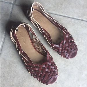 forever 21 leather brown huarache flats woven